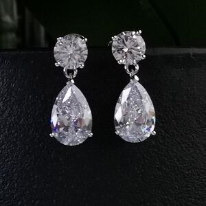 STERLING Silver CZ dangle drop earrings